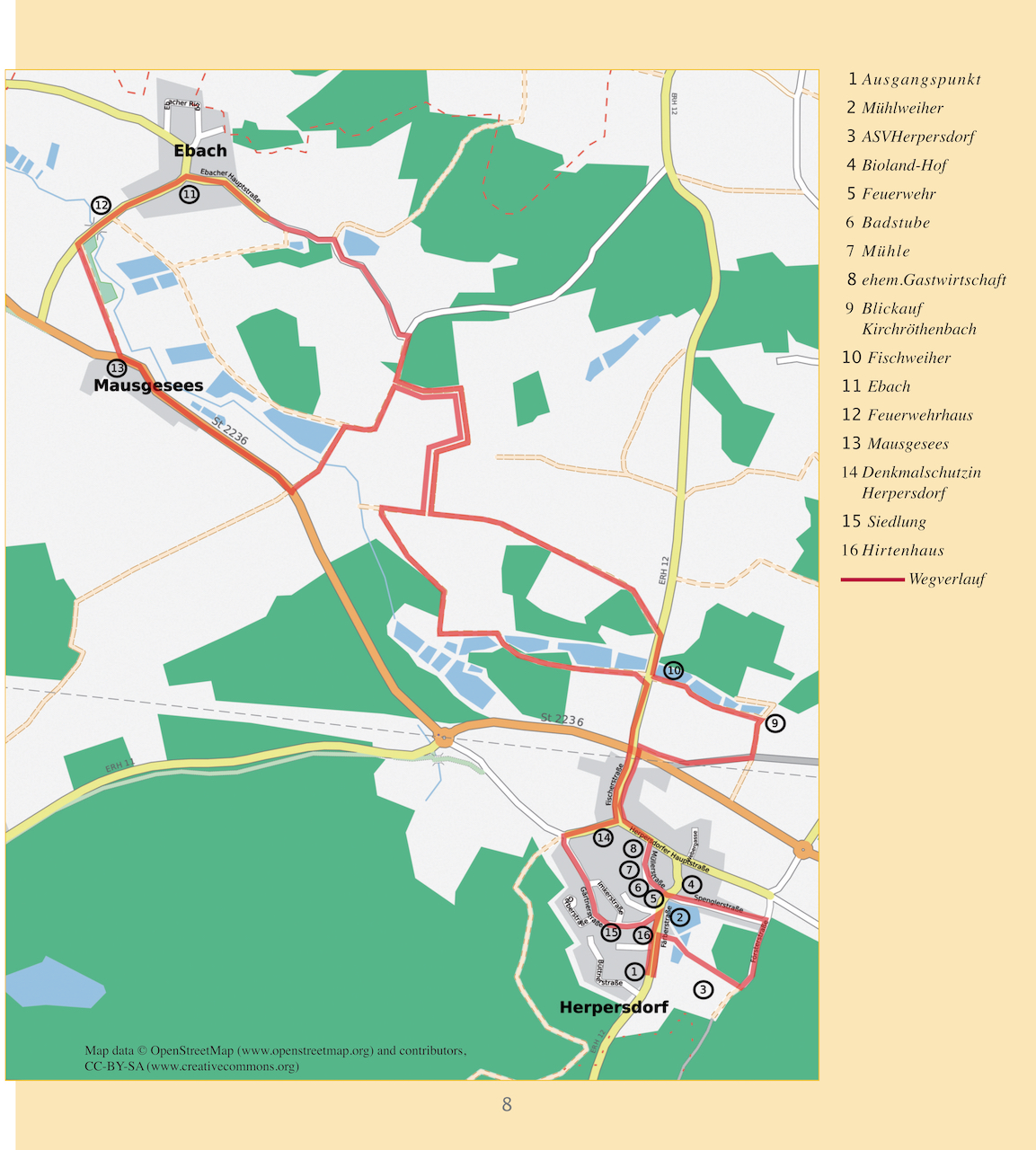 Karte mit dem Spaziergang durch Herpersdorf, Ebach und Mausgesees 